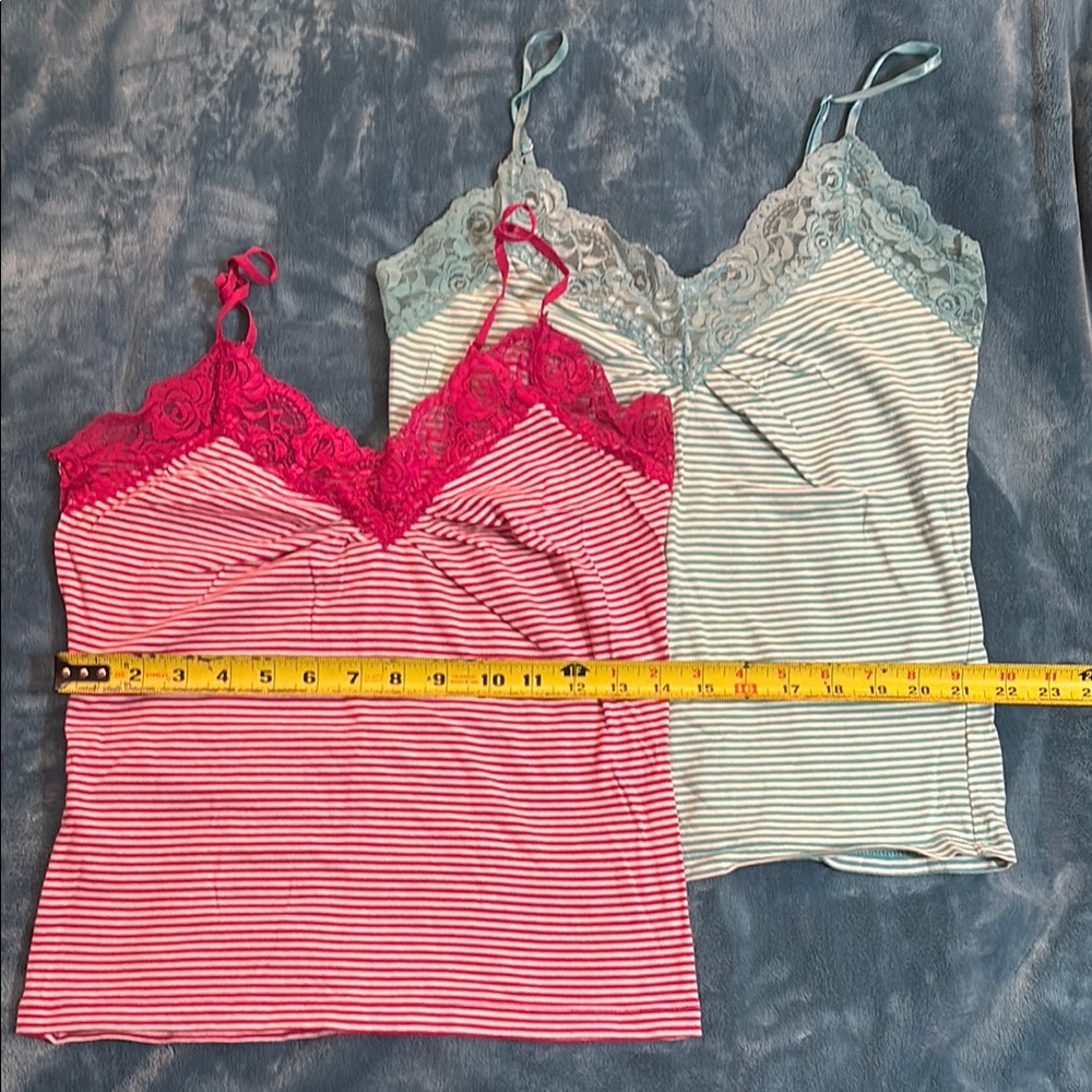 Striped Lace Trim Camisole Set